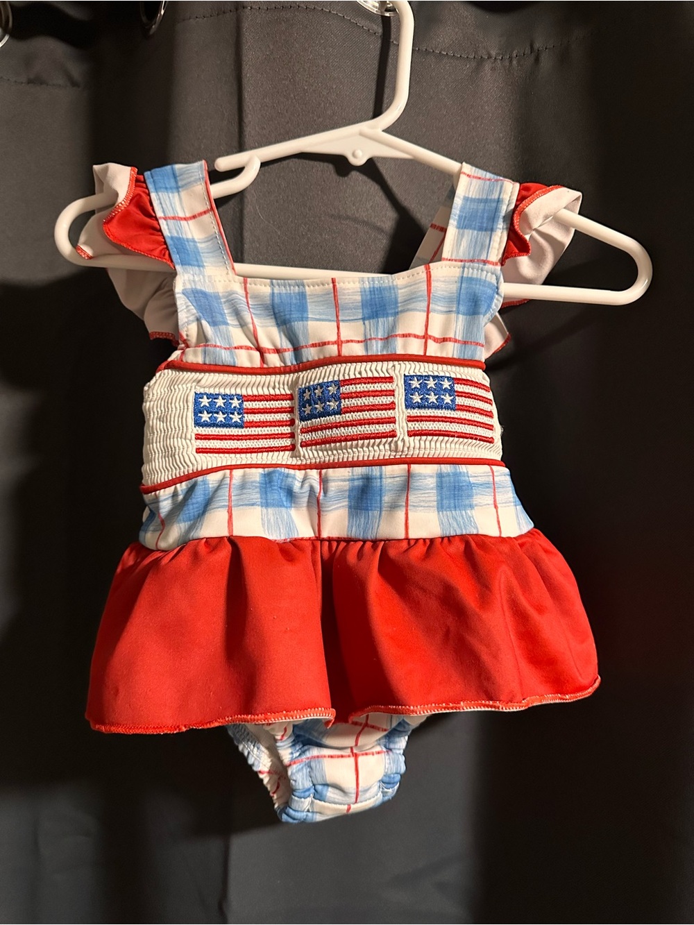 Girls Red, White & Blue Flag-Embroidered One-Piece Swimsuit